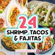 Vibrant shrimp tacos and fajitas with fresh vegetables, perfect for seafood enthusiasts and quick we.